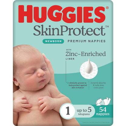 Huggies Skin Protect Newborn Nappies Size 1 (Up To 5kg) 54 Pack