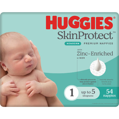 Huggies Skin Protect Newborn Nappies Size 1 (Up To 5kg) 54 Pack