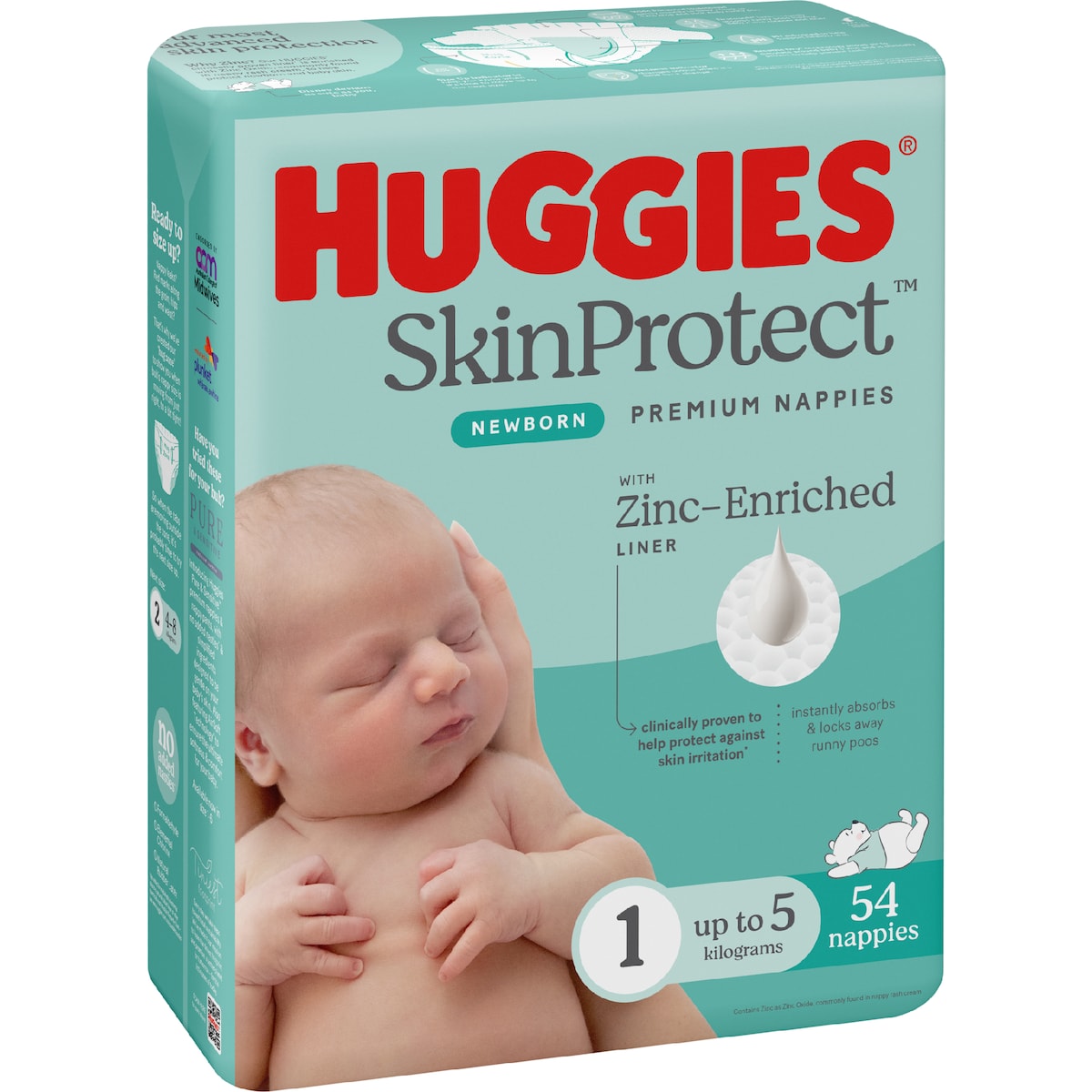 Huggies Skin Protect Newborn Nappies Size 1 (Up To 5kg) 54 Pack