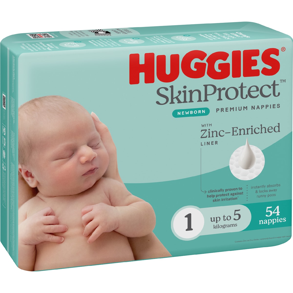 Huggies Skin Protect Newborn Nappies Size 1 (Up To 5kg) 54 Pack