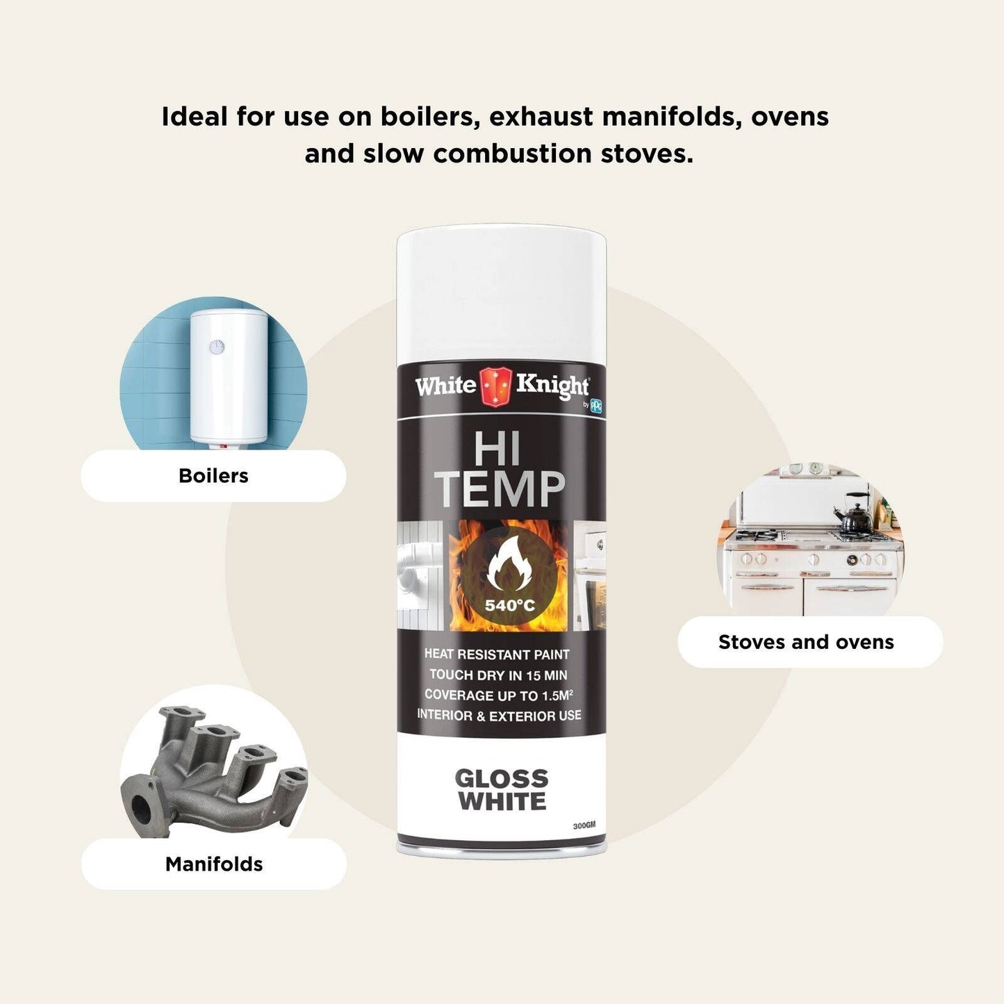 White Knight Hi Temp Spray Paint - 300g - Gloss White