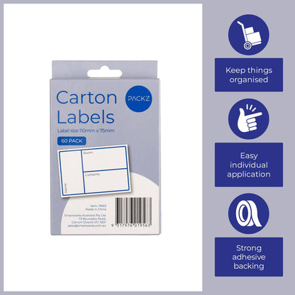 Packz Carton Labels - 110 x 75mm - 60 Pack