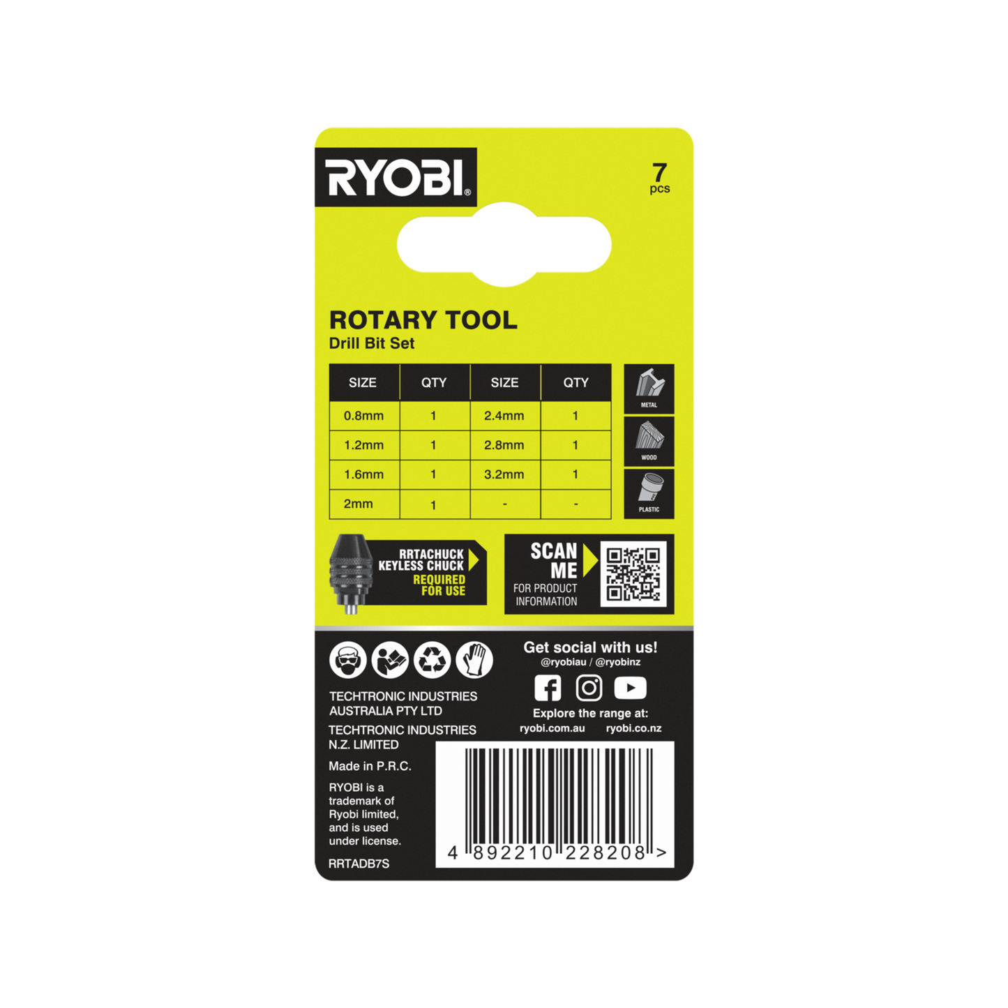 Ryobi Rotary Tool Drill Bit Set - 0.8-3.2mm - 7 Piece