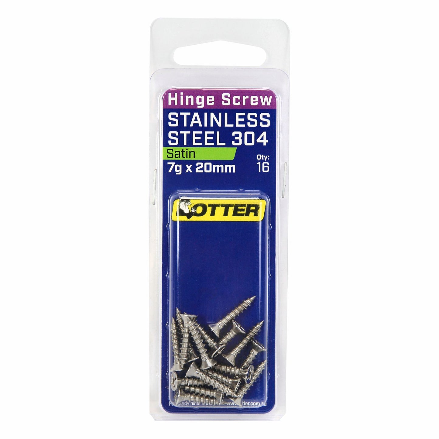 Otter Satin Stainless Steel Hinge Screws - 7 x 20mm - 16 Pack