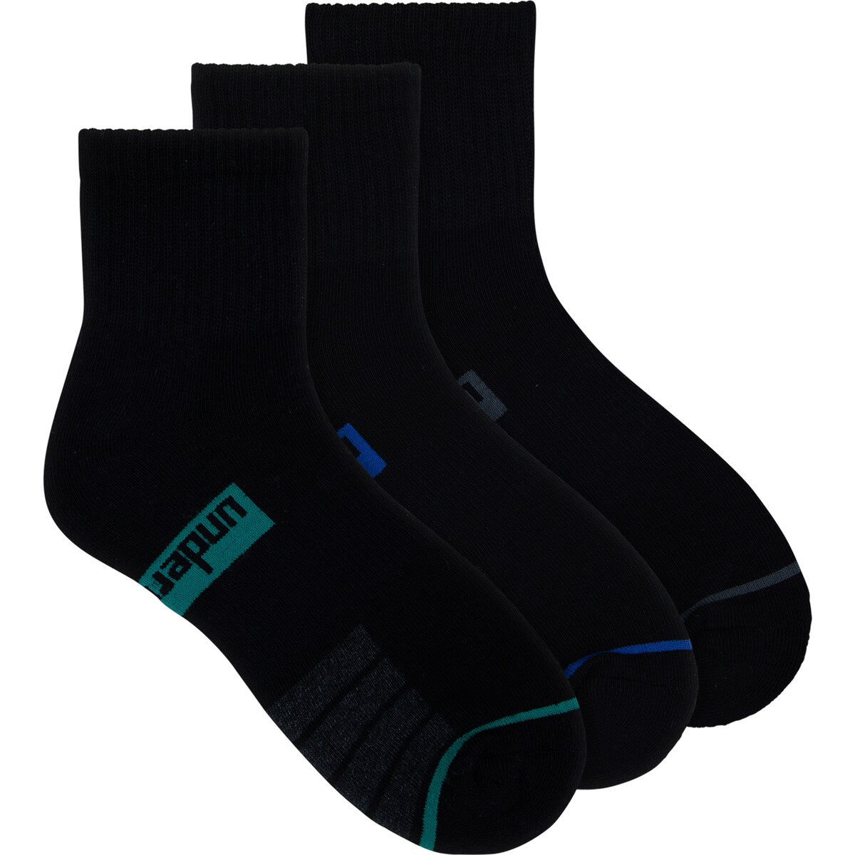 Underworks Mens Sport Quarter Crew Black 7 To 10 3 Pack