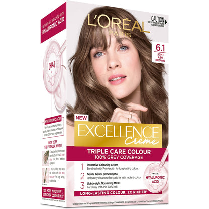 Loreal Paris Excellence Creme Hair Colour 6.1 Light Ash Brown Each