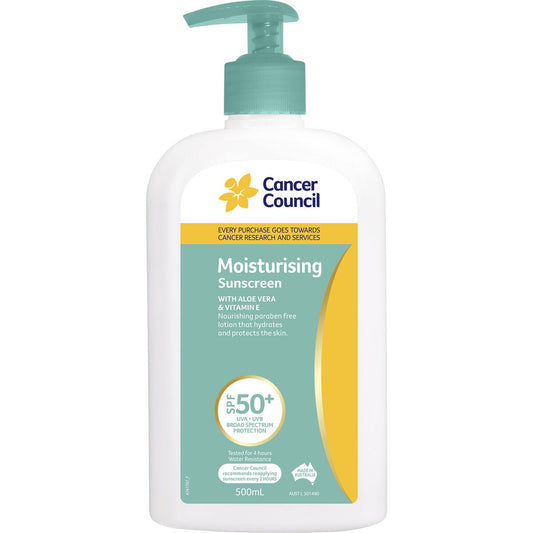 Cancer Council Spf 50+ Moisturising Sunscreen Pump 500ml