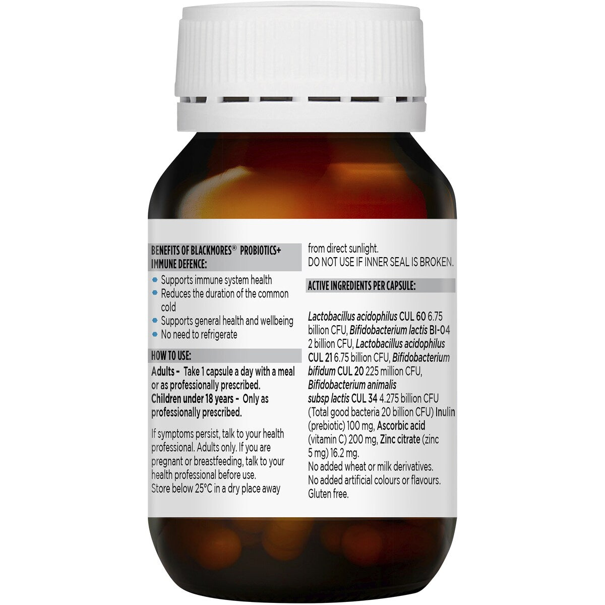 Blackmores Probiotics+ Immune Defence Gut Health Vitamin Capsules 30 pack