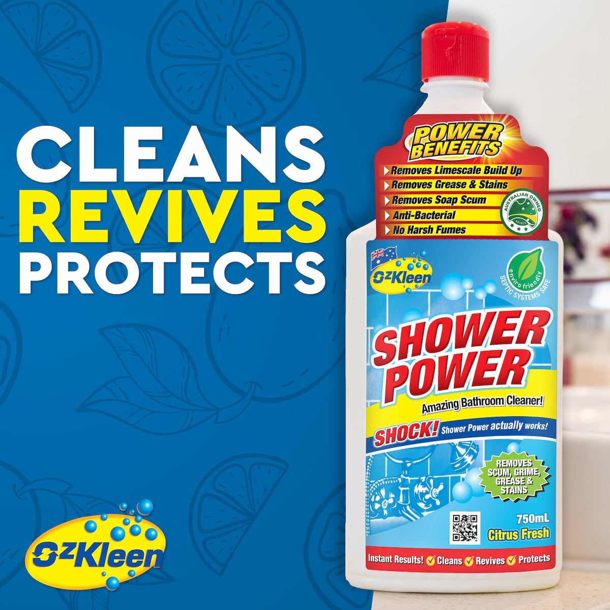 Ozkleen Shower Power Citrus Cleaner Squeeze Pack 750ml