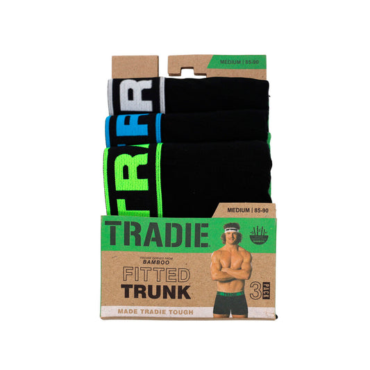 Tradie Mens Bamboo Fitted Trunk Black Medium - 3 PACK