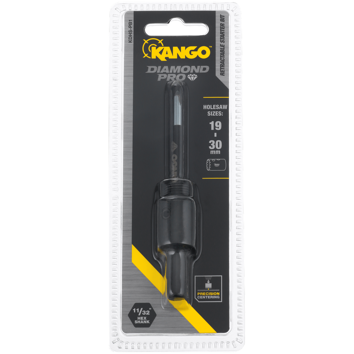 Kango 19 Diamond Holesaw Arbor 30mm with Retractable Starter Bit - Yellow