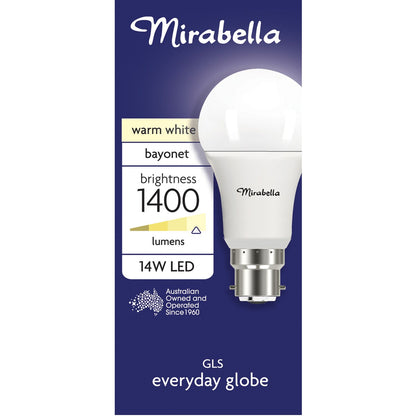 Mirabella 14W 1400lm LED GLS Everyday Globe Bayonet Warm White each