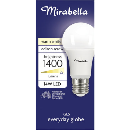 Mirabella 14W 1400lm LED GLS Everyday Globe Edison Screw Warm White each