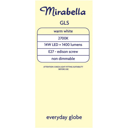 Mirabella 14W 1400lm LED GLS Everyday Globe Edison Screw Warm White each