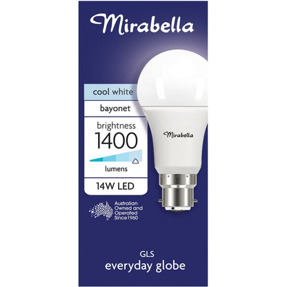 Mirabella 14W 1400lm LED GLS Everyday Globe Bayonet Cool White each