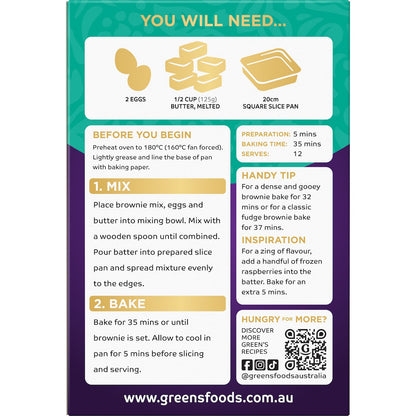 Greens Deluxe Triple Choc Brownie Mix 500g