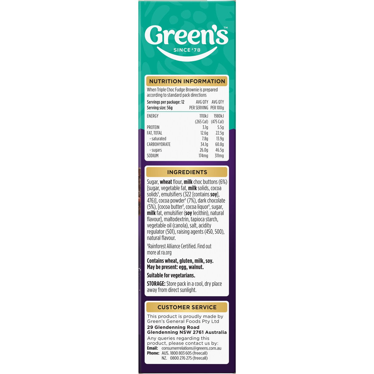 Greens Brownie Mix Triple Chocolate Fudge 500g