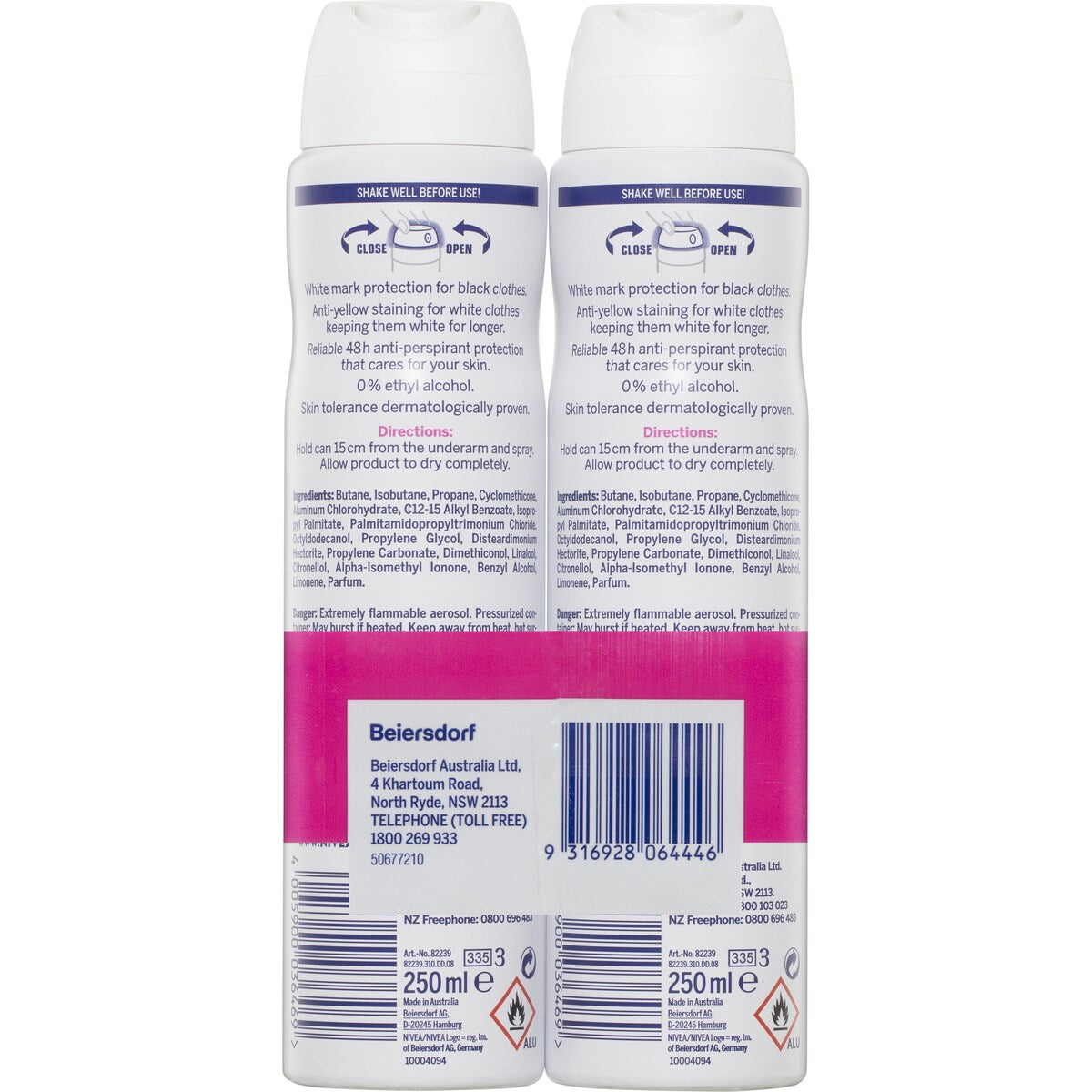 Nivea Black & White Invisible Clear Aerosol Deodorant Twin Pack 250ml X 2 Pack