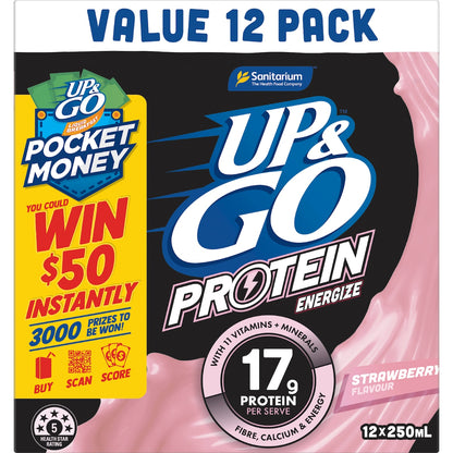 Up&go Protein Energize Liquid Breakfast Strawberry 250ml X 12 Pack