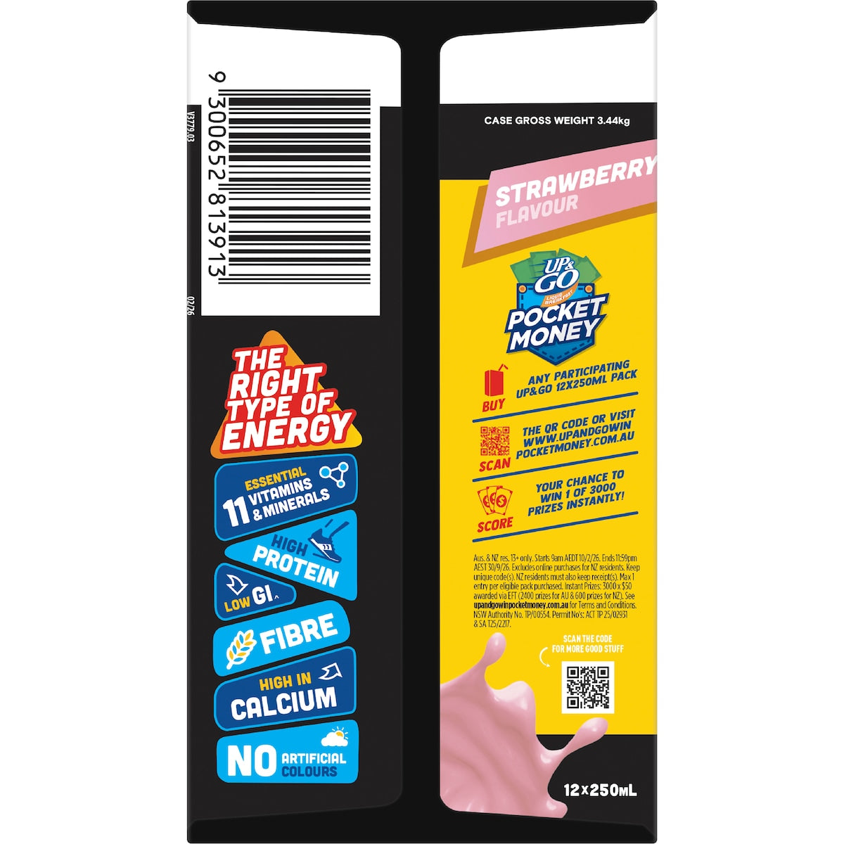 Up&go Protein Energize Liquid Breakfast Strawberry 250ml X 12 Pack
