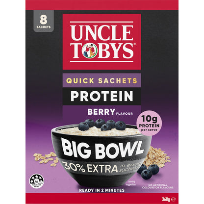 Uncle Tobys Big Bowl Quick Oats Protein Berry Porridge 368g X 8 Pack