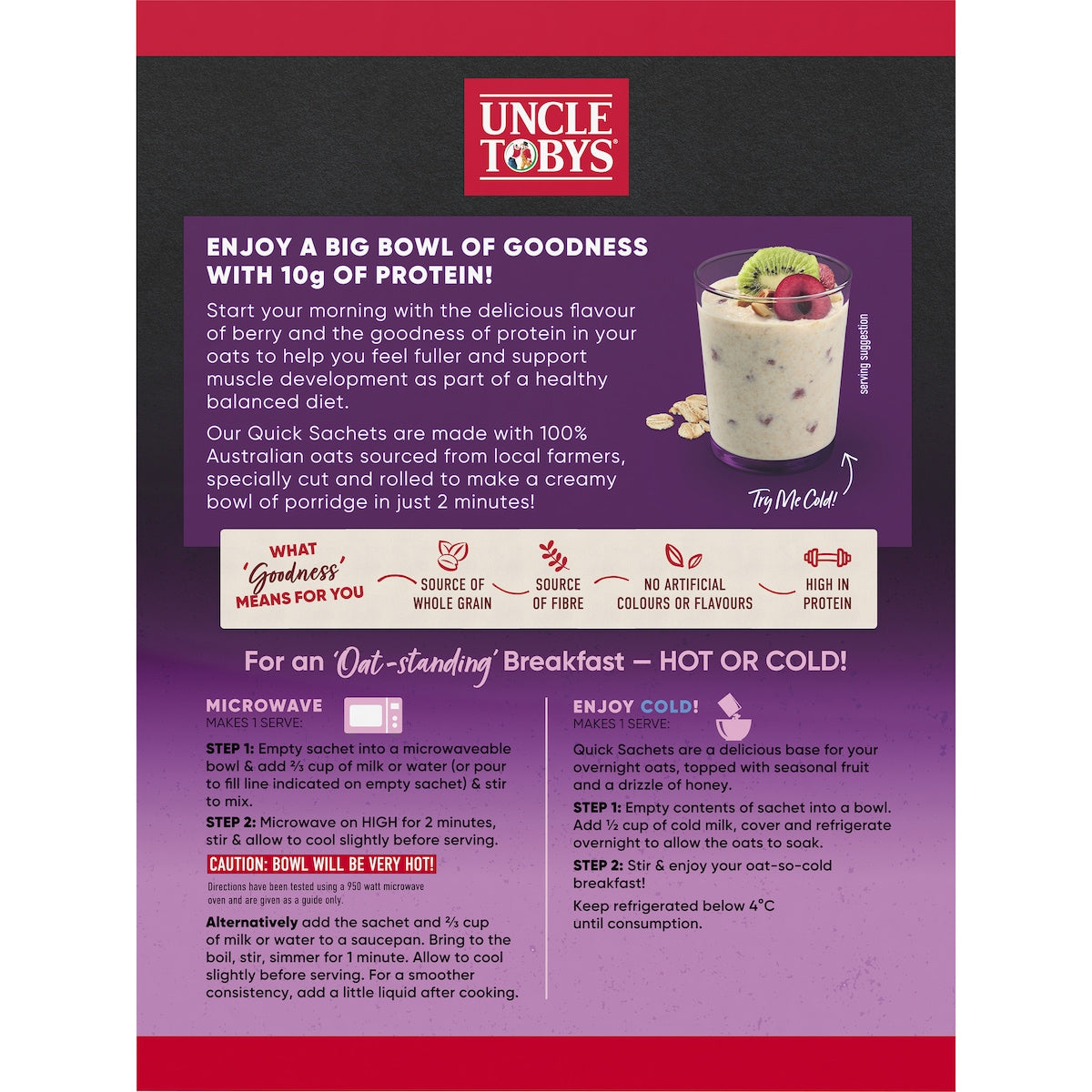 Uncle Tobys Big Bowl Quick Oats Protein Berry Porridge 368g X 8 Pack