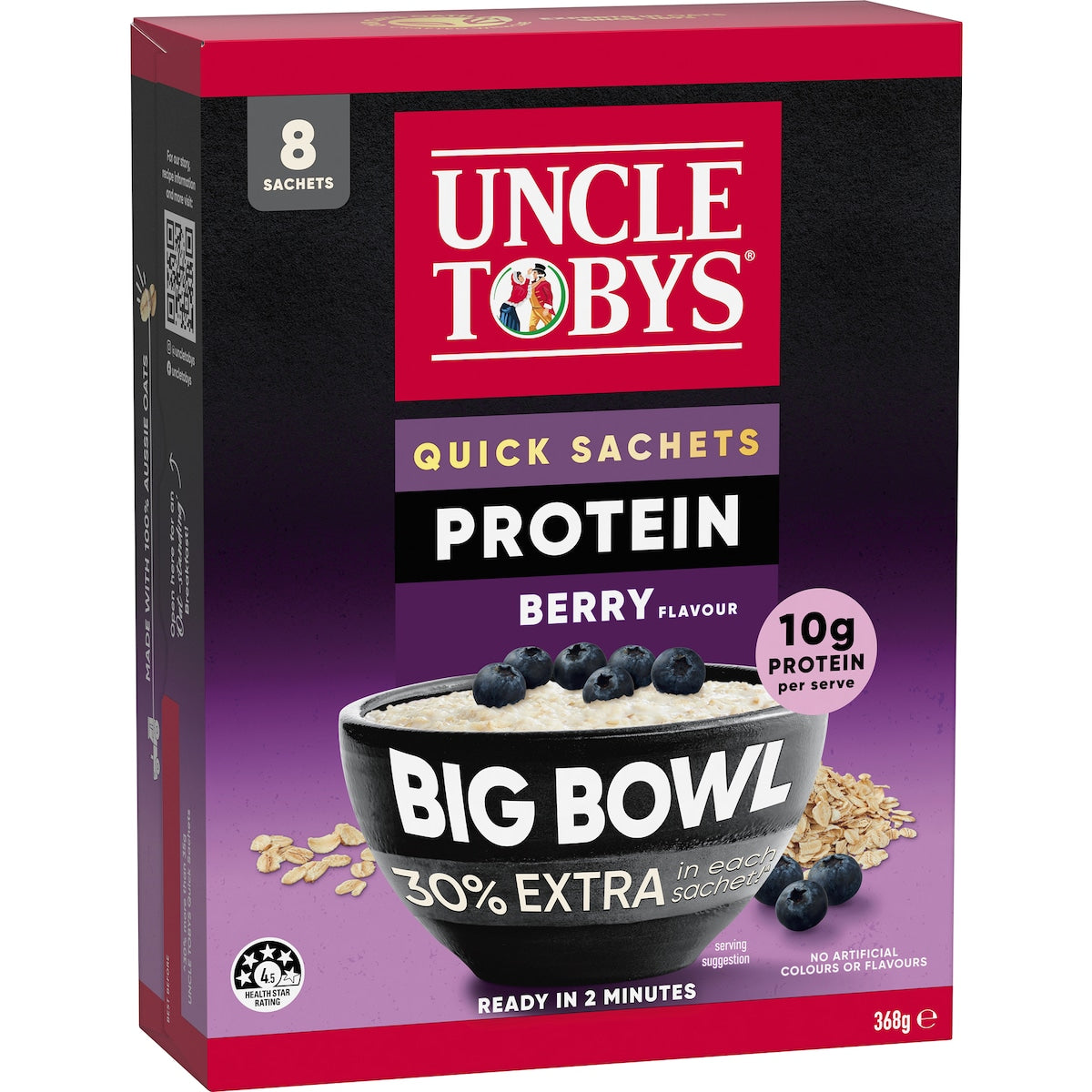 Uncle Tobys Big Bowl Quick Oats Protein Berry Porridge 368g X 8 Pack