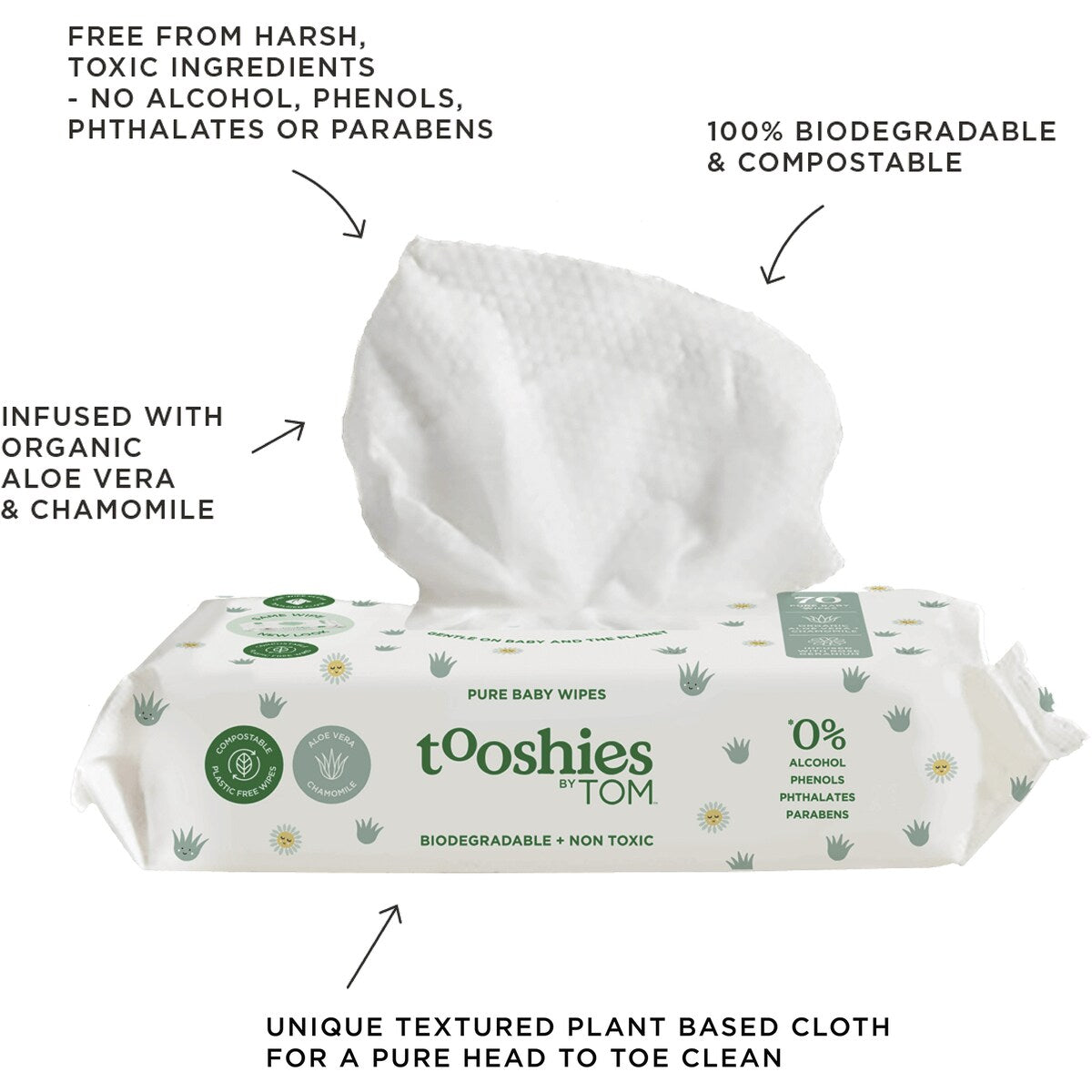 Tooshies Eco Wipes Aloe Vera & Chamomile Baby Wipes 70 Pack