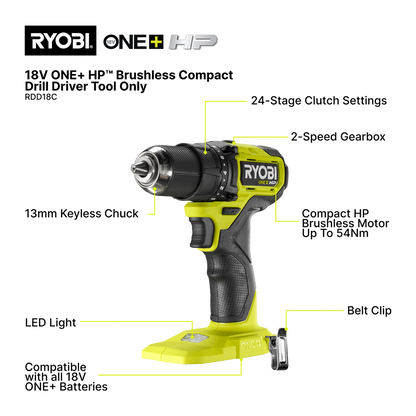 Ryobi Brushless Compact Drill Driver - 18V