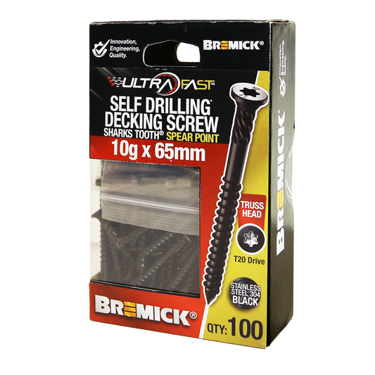 Bremick Ultrafast Stainless Steel 304 Black Truss Head Screws - 10g x 65mm - T20 - 100 Pack