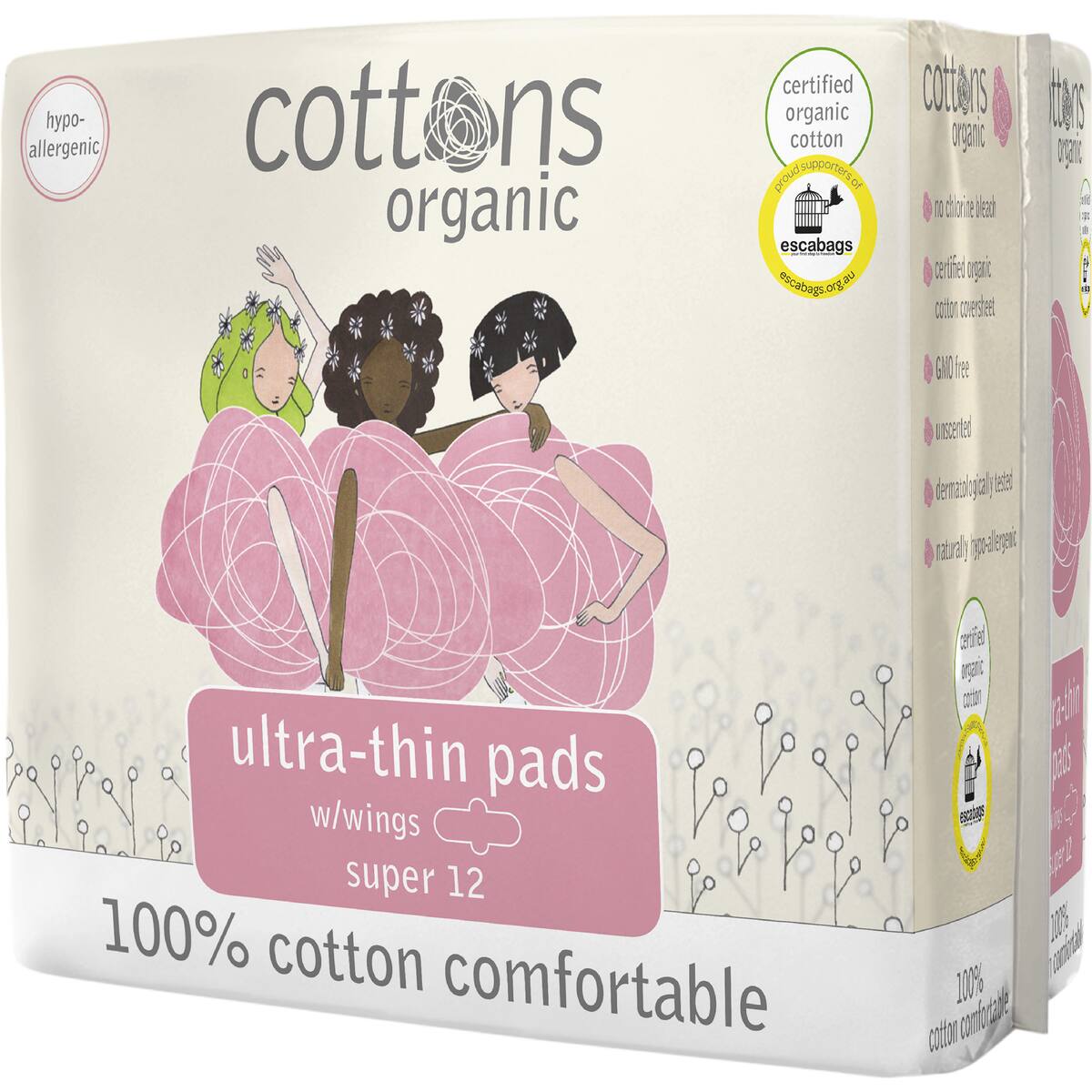 Cottons Organic Ultra Thin Pads Super 12 Pack