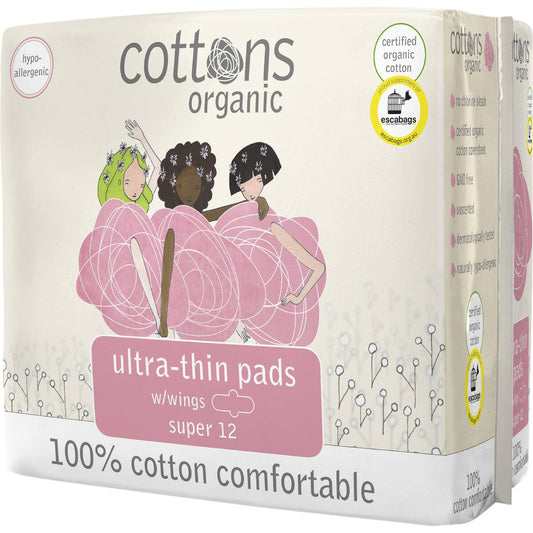 Cottons Organic Ultra Thin Pads Super 12 Pack