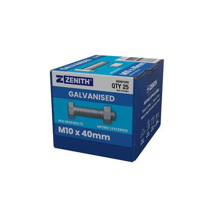 Zenith Hot Dip Galvanised Hex Head Bolts - M10 x 40mm - 25 Pack