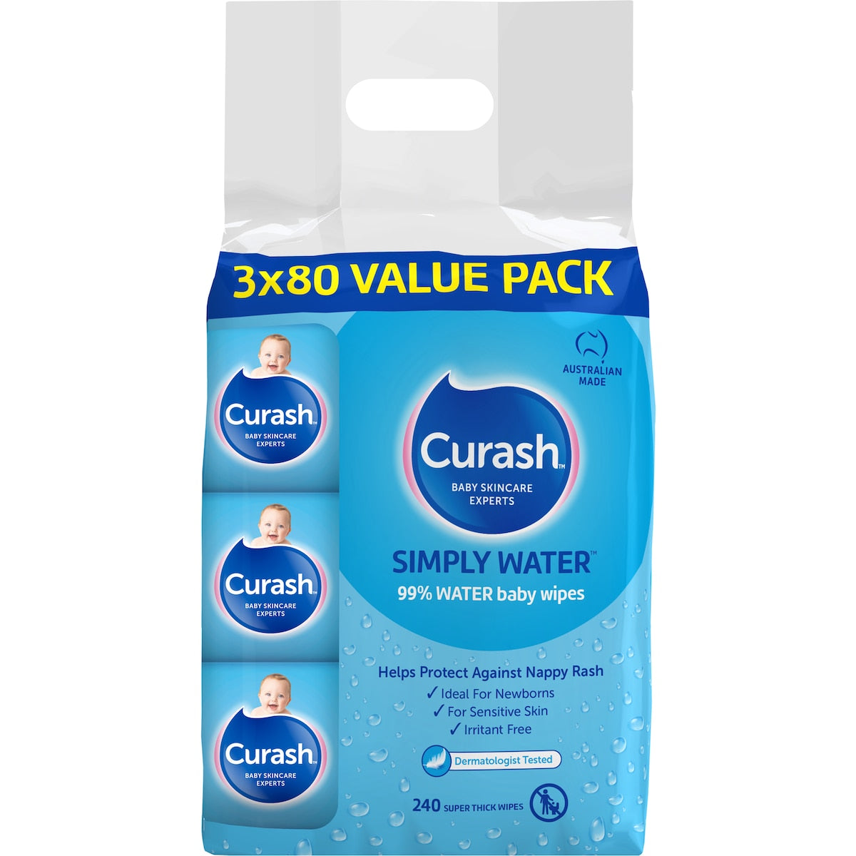 Curash Water Wipes 3x80 Pack
