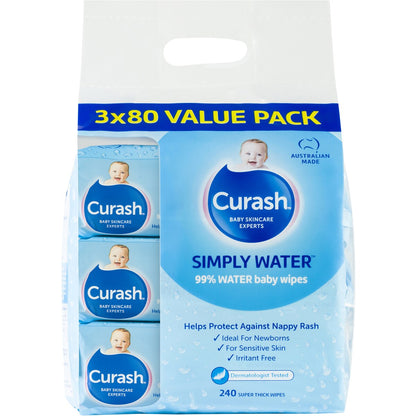 Curash Water Wipes 3x80 Pack