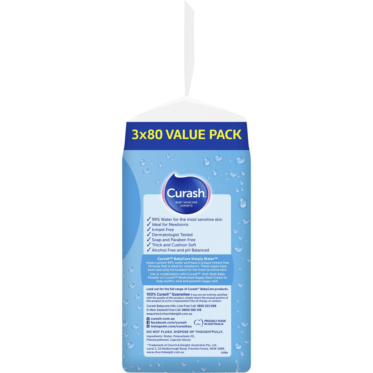 Curash Water Wipes 3x80 Pack