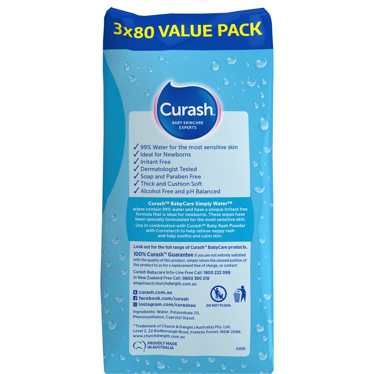 Curash Water Wipes 3x80 Pack