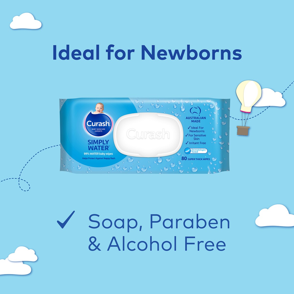 Curash Water Wipes 3x80 Pack