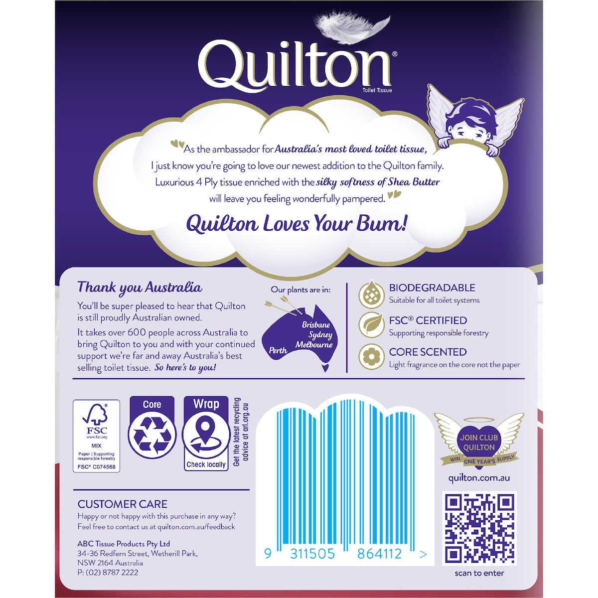 Quilton Gold Shea Butter 4 Ply Toilet Paper 6 Pack