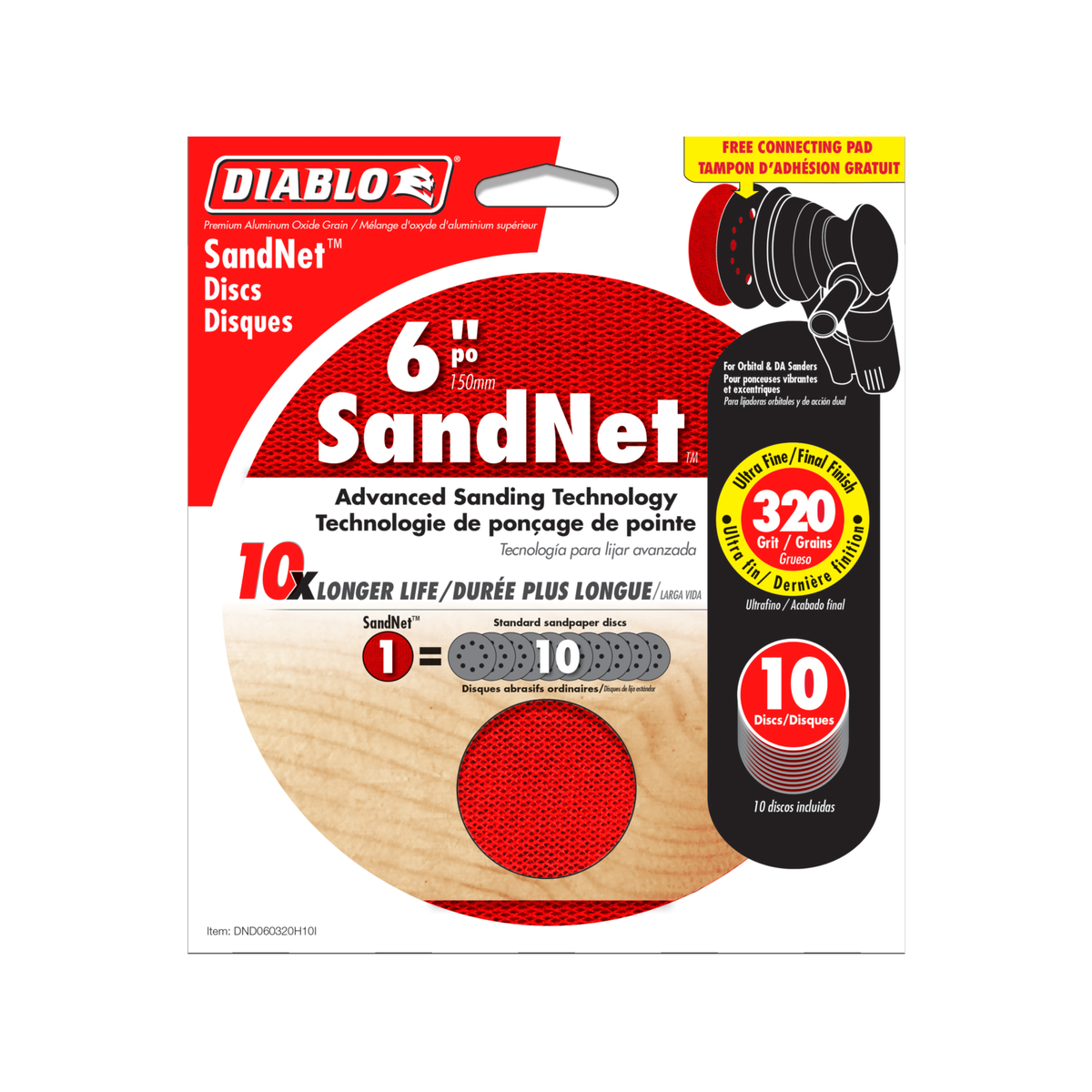 Diablo Orbital SandNet Discs - 150mm - Aluminium Oxide - 320 Grit - 10 Pack