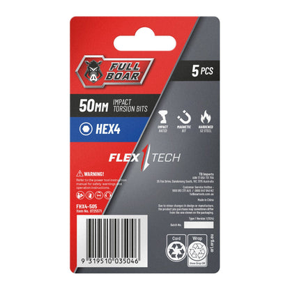 Full Boar Impact Torsion Bits Set - 50mm - 5 Pack