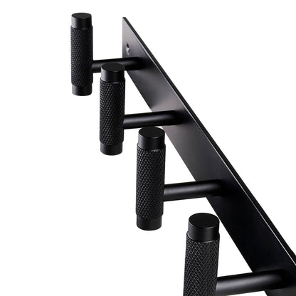 Adoored 4 Hook Black Knurled Hook Rack 400mm
