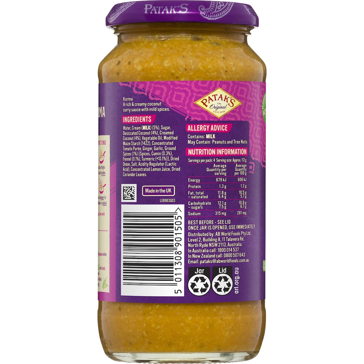 Pataks Korma Curry Simmer Sauce 450g