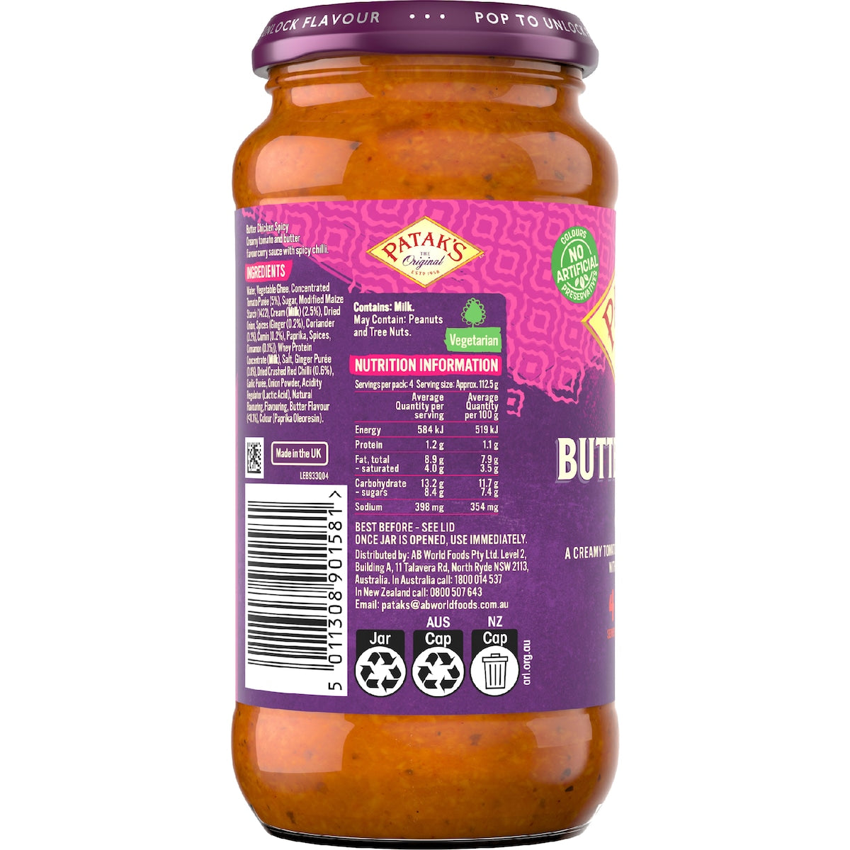 Pataks Spicy Butter Chicken Simmer Sauce 450g