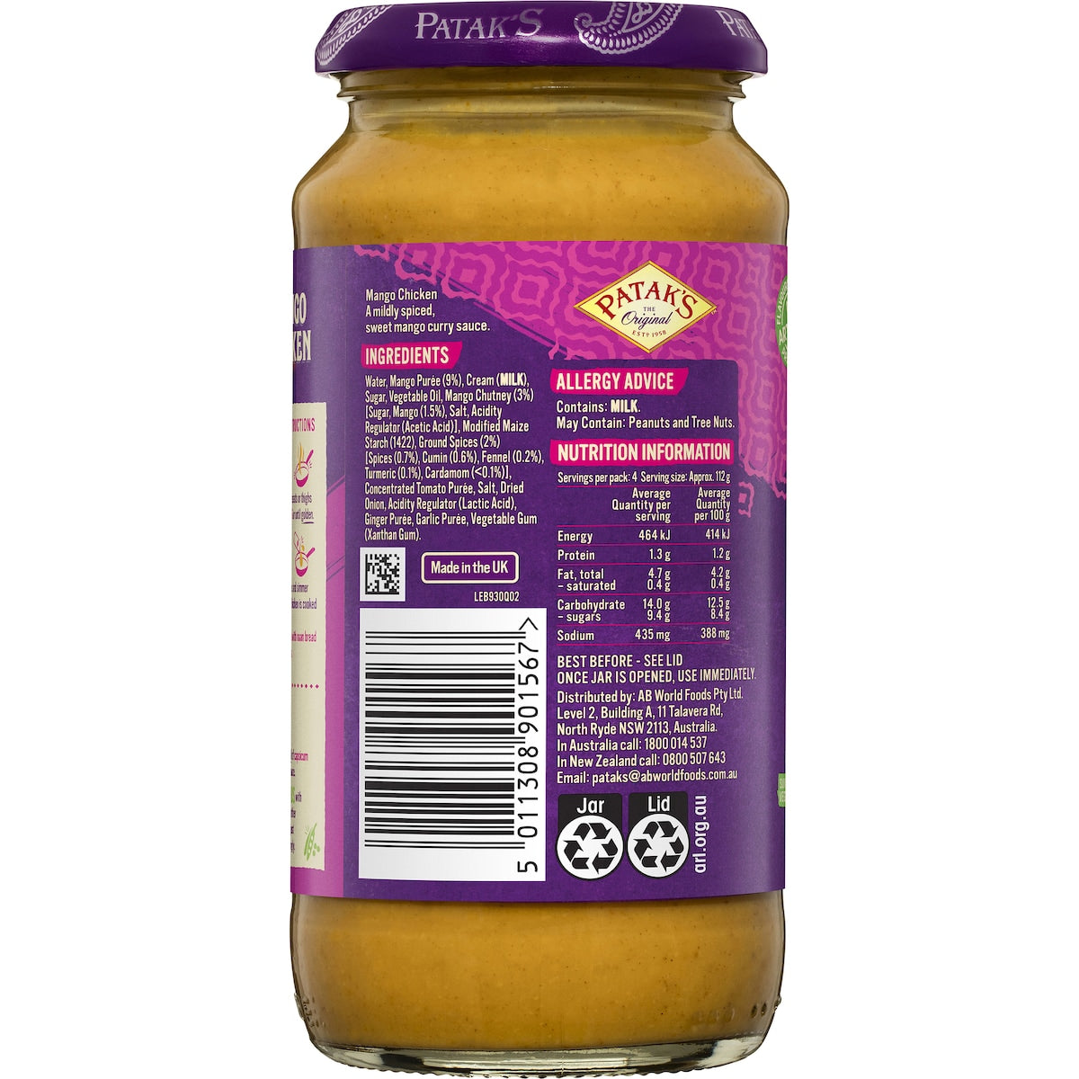 Pataks Mango Chicken Curry Simmer Sauce 450g