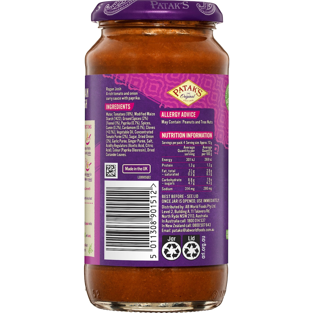 Pataks Rogan Josh Curry Simmer Sauce 450g
