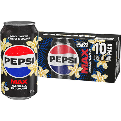 Pepsi Max No Sugar Vanilla Soft Drink Cans 375ml X 10 Pack