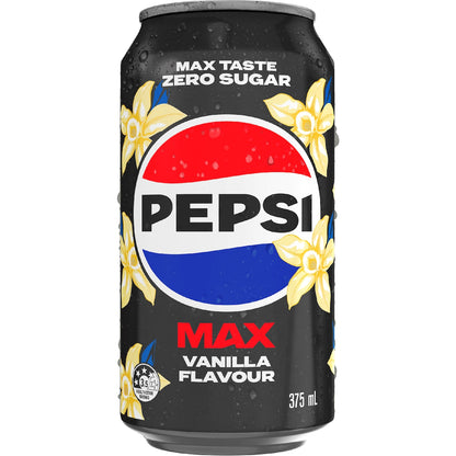 Pepsi Max No Sugar Vanilla Soft Drink Cans 375ml X 10 Pack
