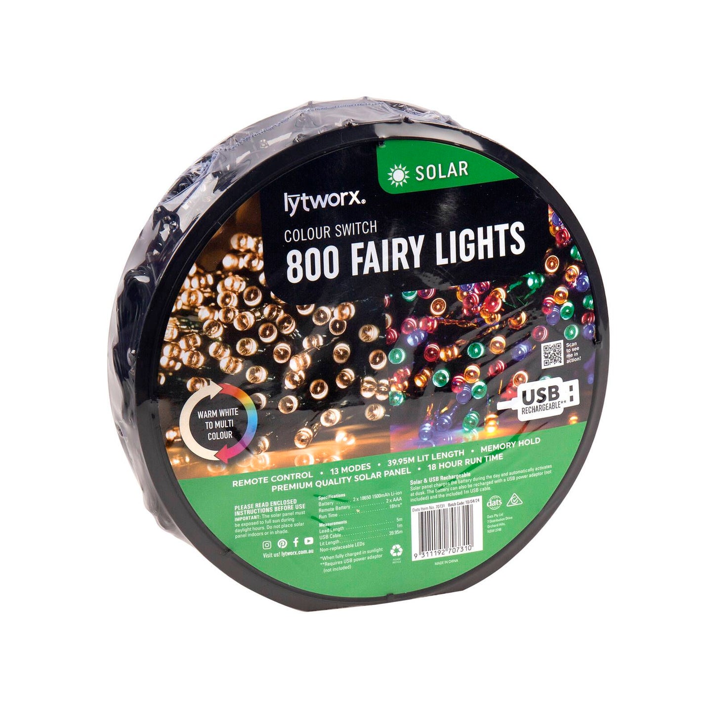 Lytworx Solar Colour Switch Fairy Lights - 39.95m - 800 Pack