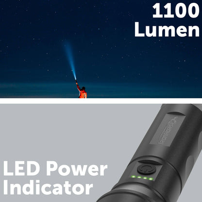 Ironhorse Premium Hybrid Dual Power Torch Flashlight - 1100lm